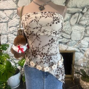 Floral Brown and Cream Strapless Top